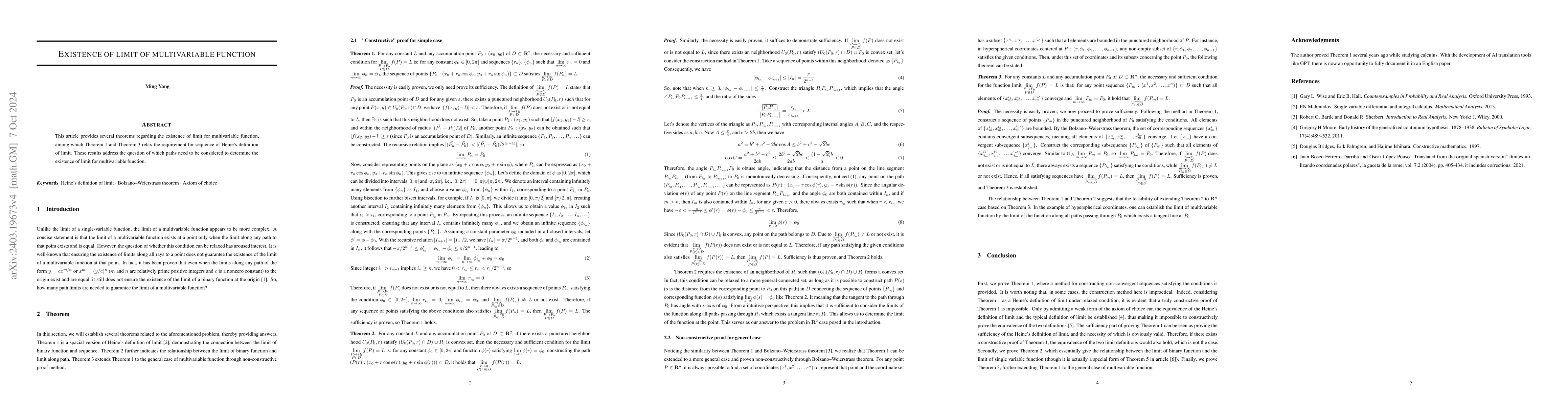 Thumbnail for Existence of limit of multivariable function