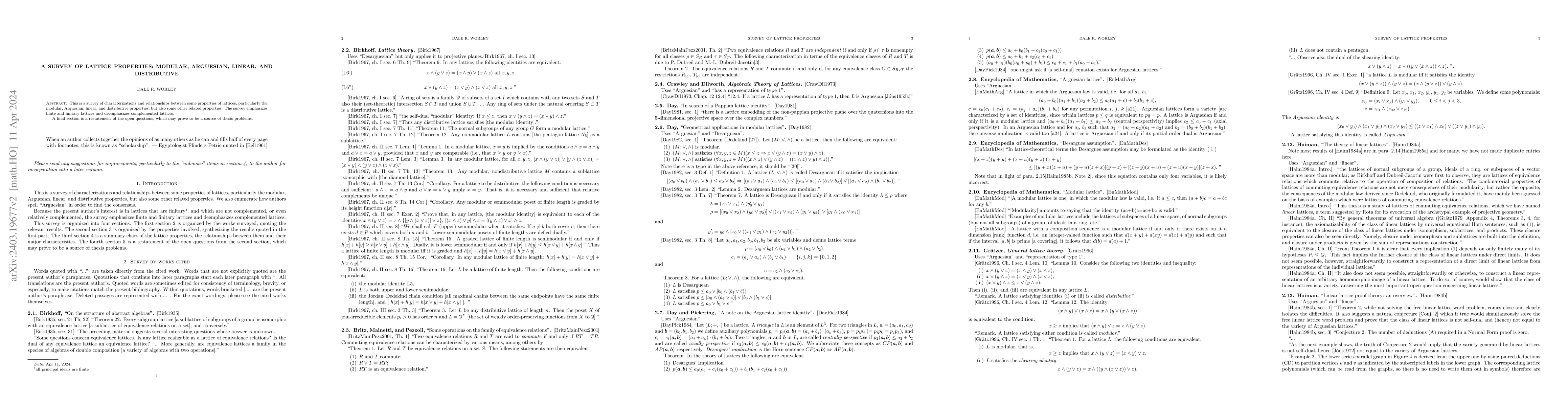 Thumbnail for A survey of lattice properties: modular, Arguesian, linear, and
  distributive