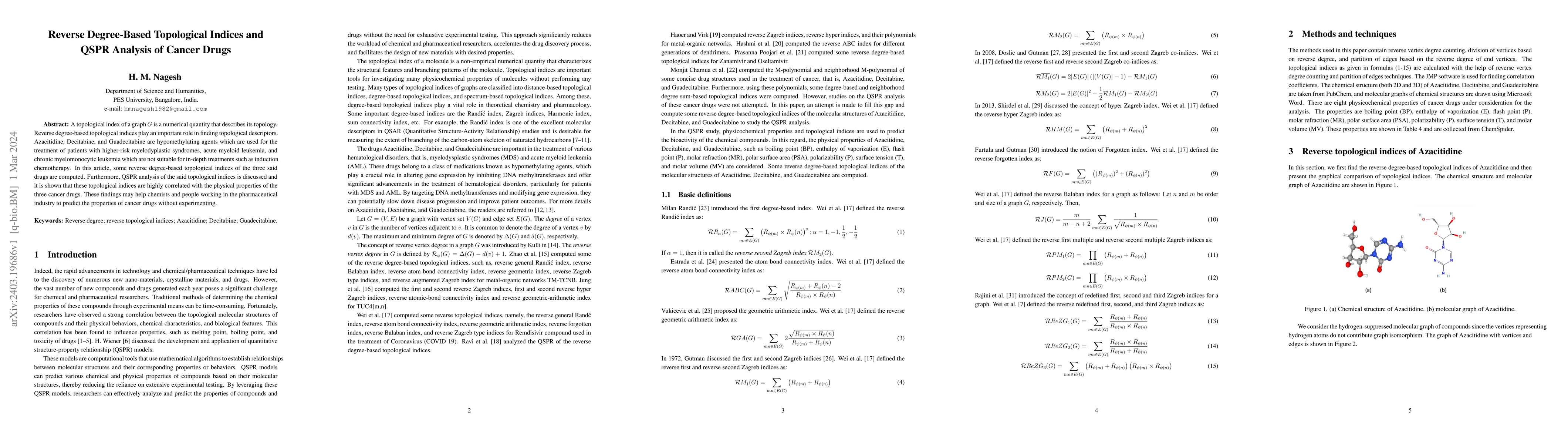 Thumbnail for Reverse Degree-Based Topological Indices and QSPR Analysis of Cancer
  Drugs