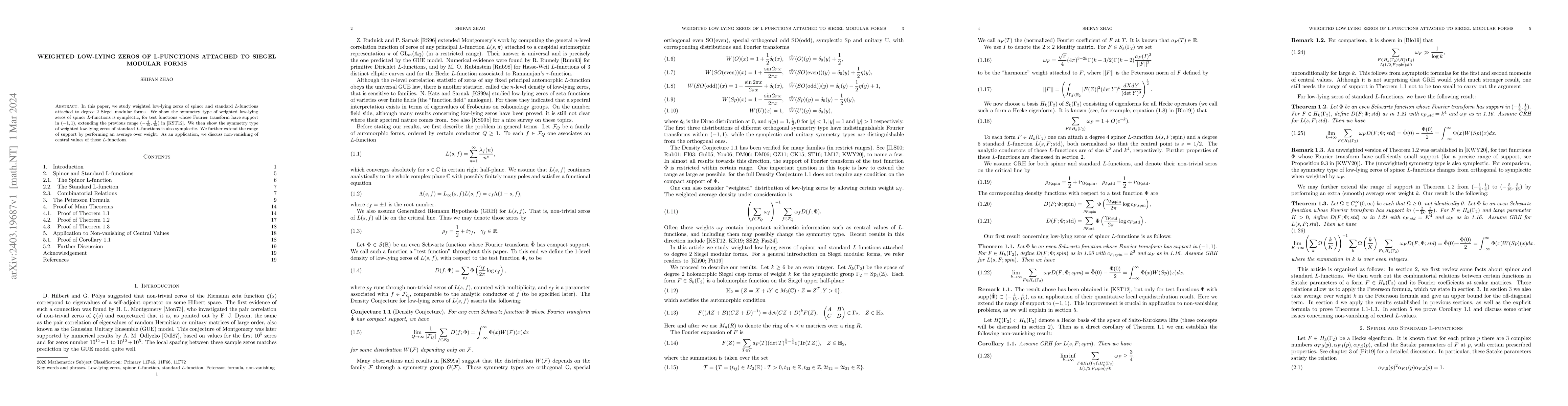 Thumbnail for Weighted low-lying zeros of L-functions attached to Siegel modular forms