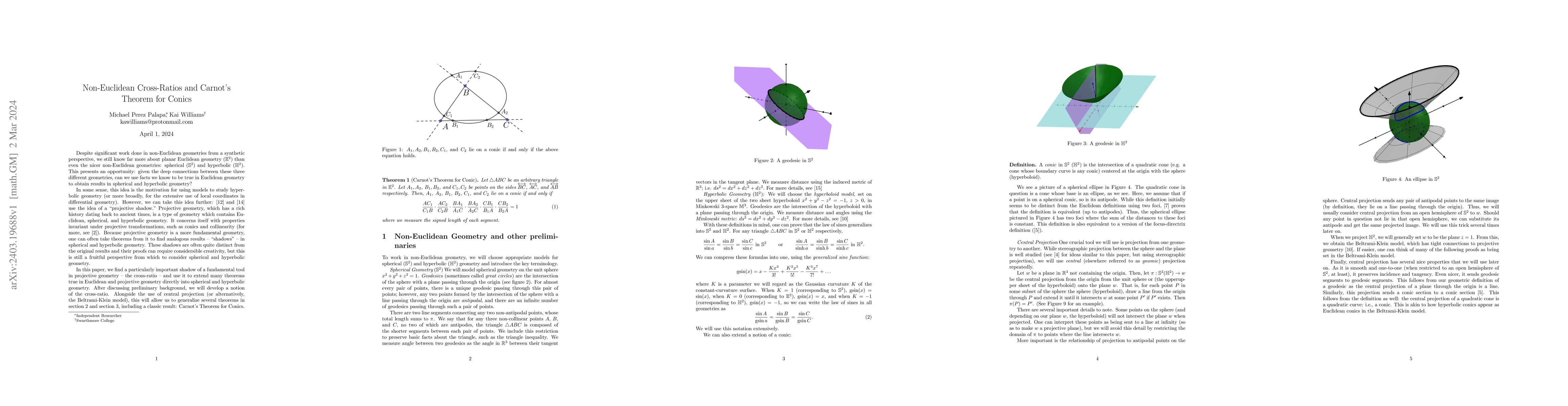 Thumbnail for Non-Euclidean Cross-Ratios and Carnot's Theorem for Conics