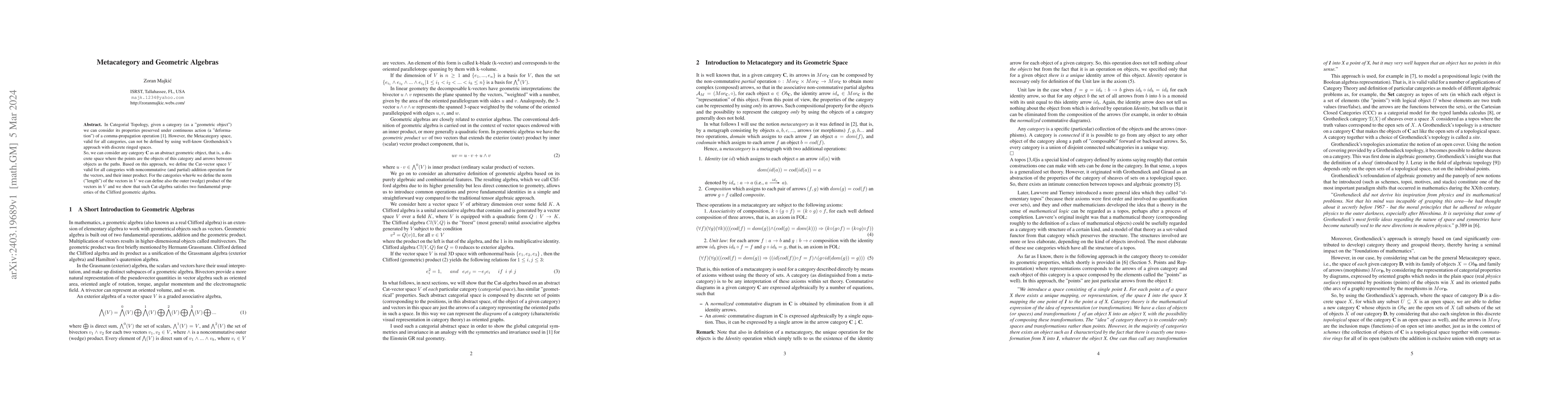 Thumbnail for Metacategory and Geometric Algebras