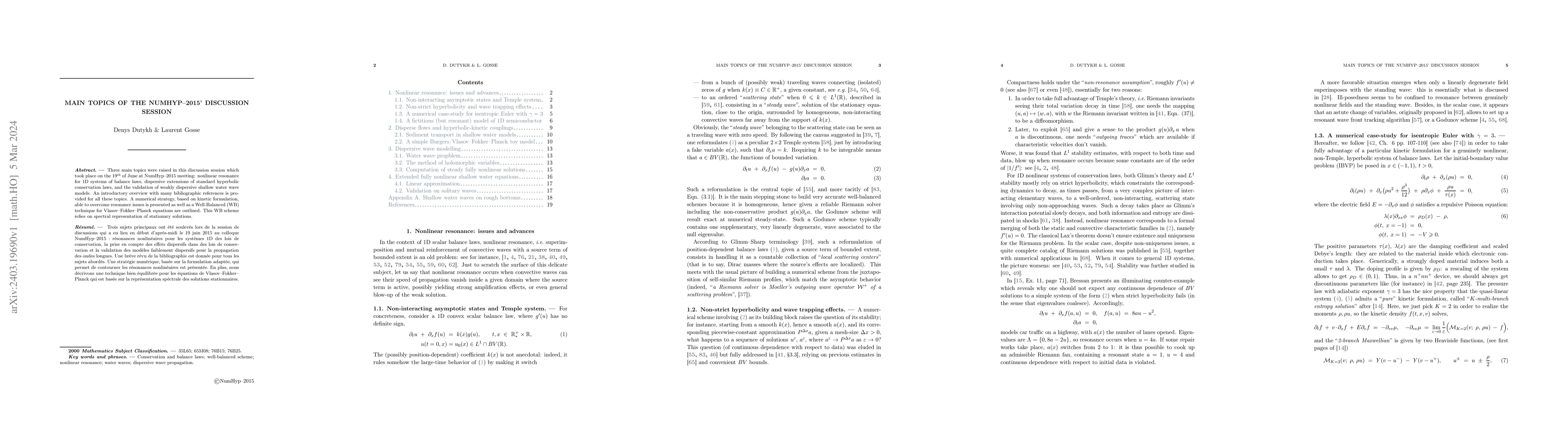 Thumbnail for Main topics of the NumHyp-2015' discussion session