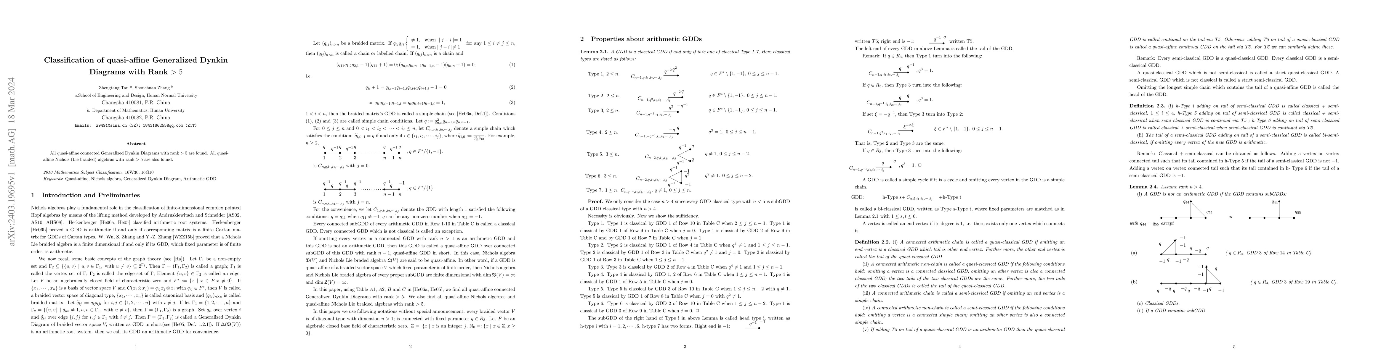 Thumbnail for Classification of quasi-affine Generalized Dynkin Diagrams with Rank $>
  5$