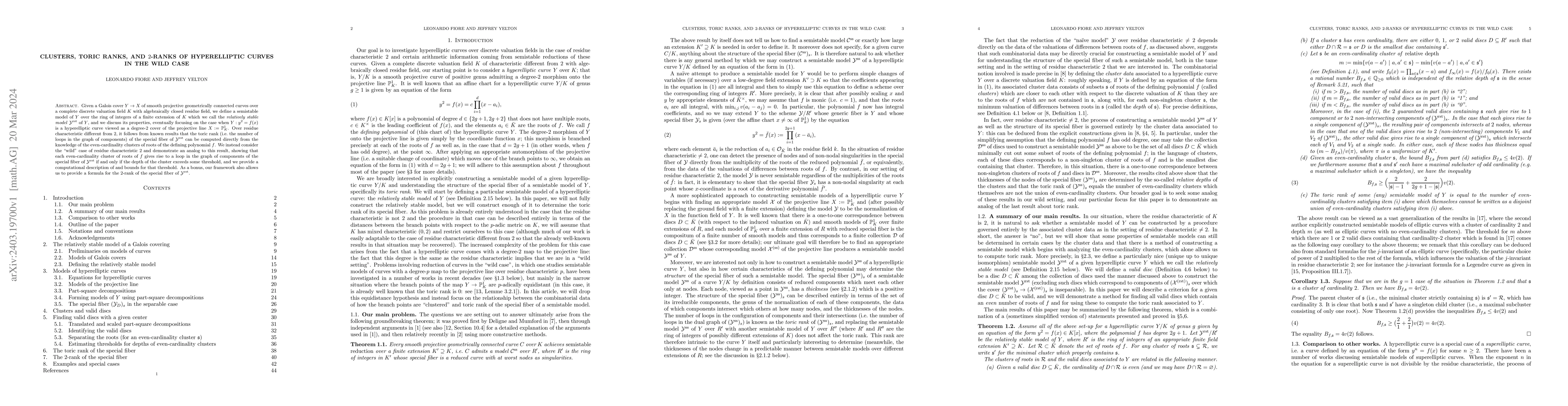 Thumbnail for Clusters, toric ranks, and 2-ranks of hyperelliptic curves in the wild
  case