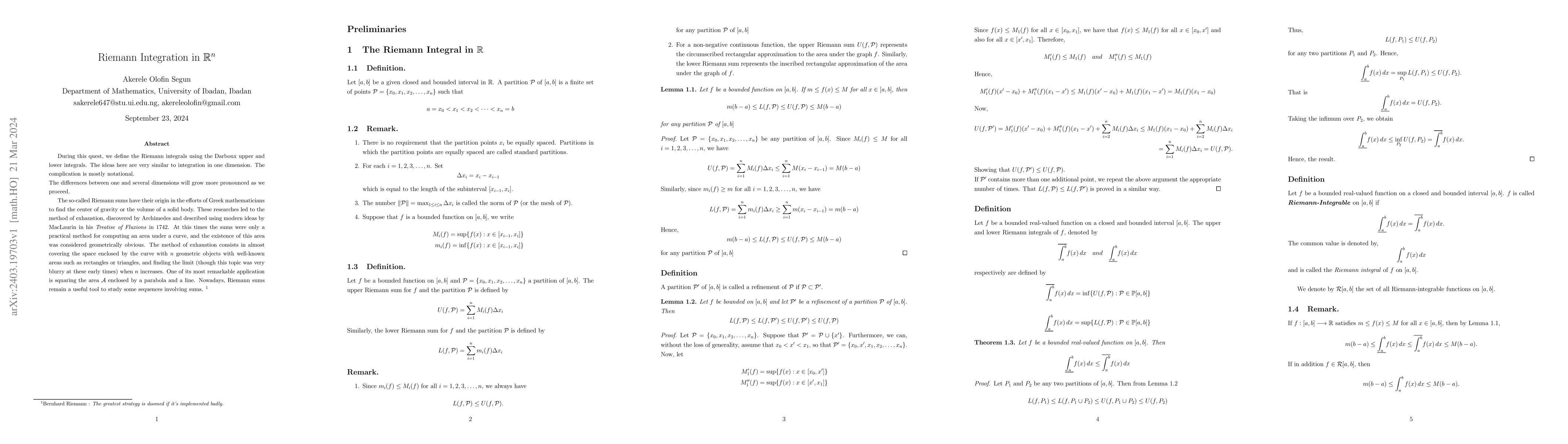 Thumbnail for Riemann Integration in the Euclidean Space
