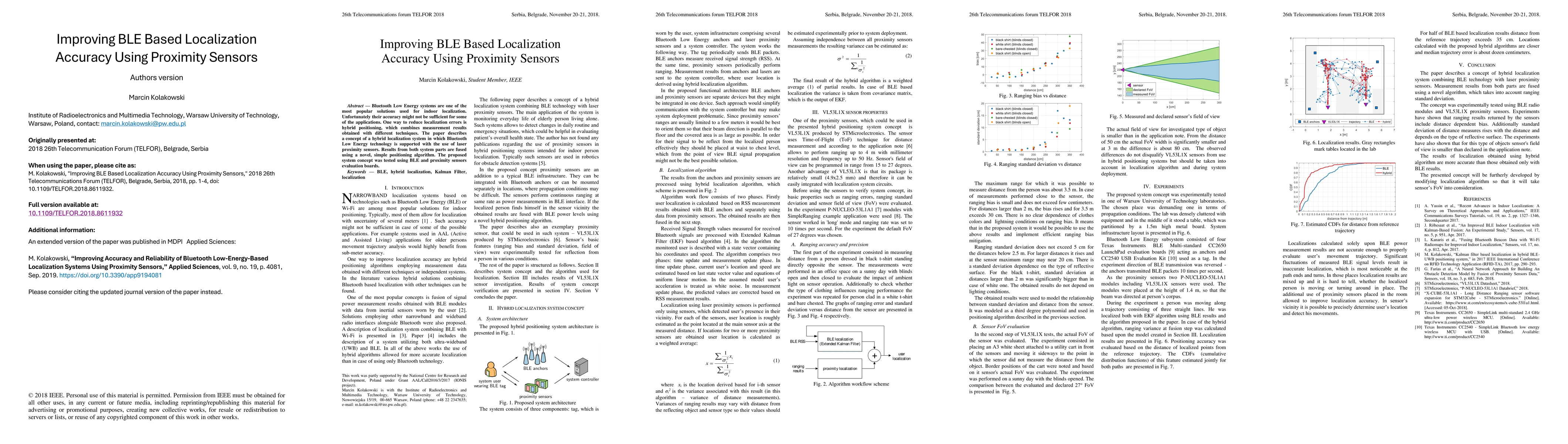 Thumbnail for Improving BLE Based Localization Accuracy Using Proximity Sensors