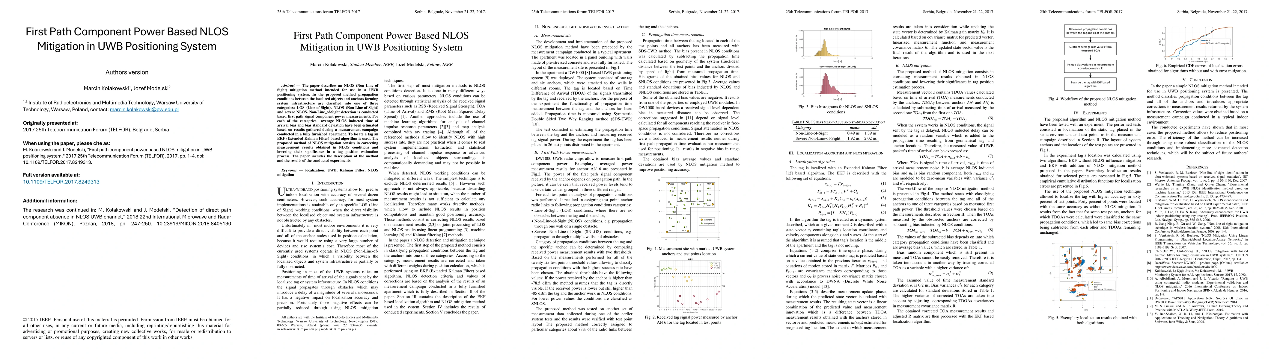 Thumbnail for First path component power based NLOS mitigation in UWB positioning
  system