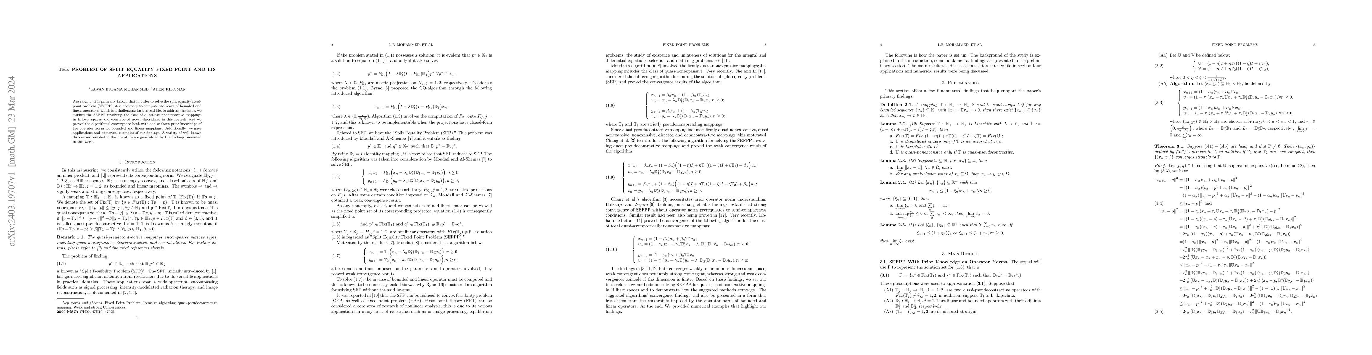 Thumbnail for The Problem of Split Equality Fixed-Point and its Applications