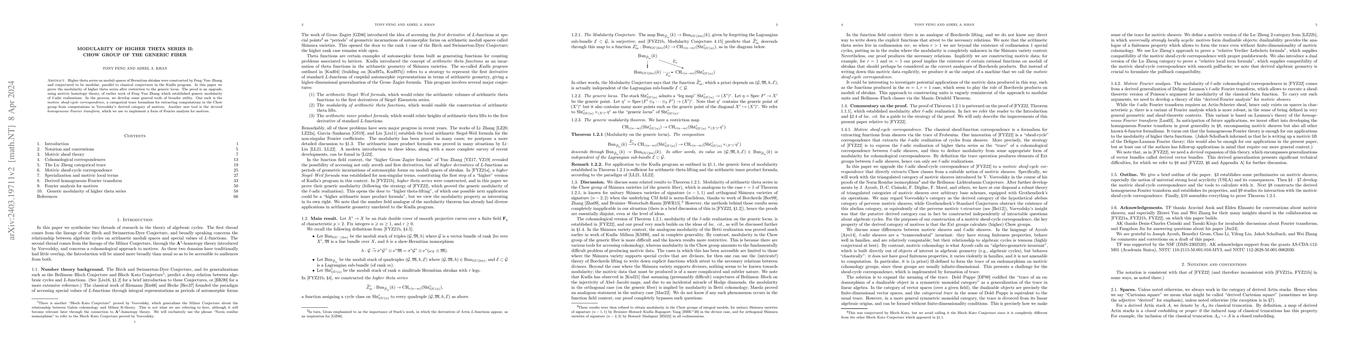 Thumbnail for Modularity of higher theta series II: Chow group of the generic fiber