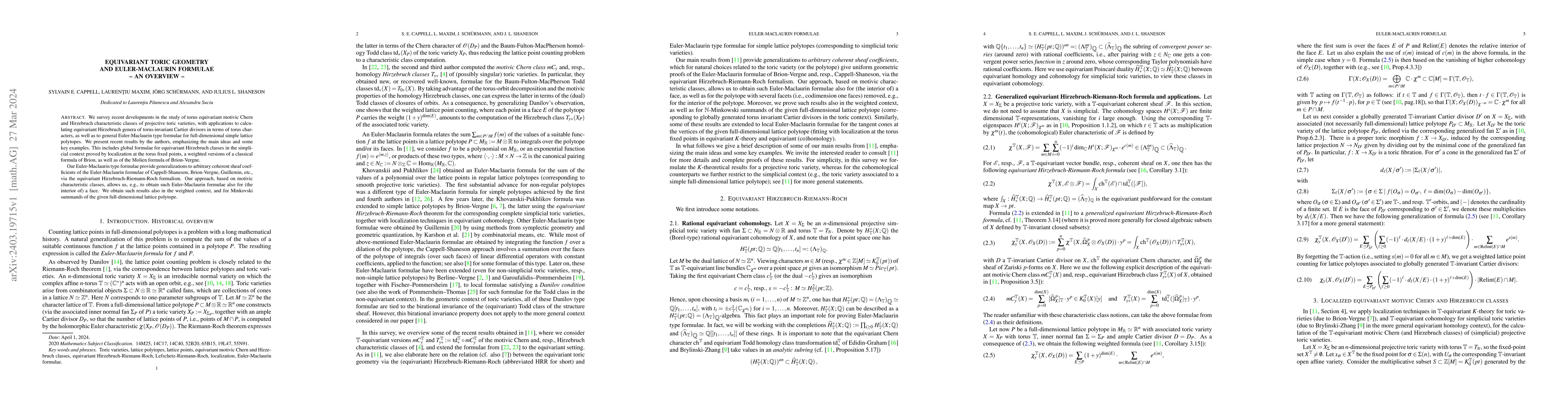 Thumbnail for Equivariant toric geometry and Euler-Maclaurin formulae -- an overview