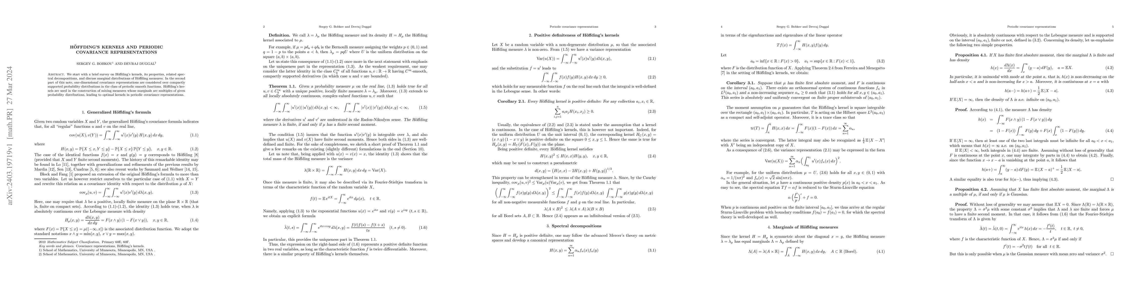 Thumbnail for H\"offding's Kernels and Periodic Covariance Representations