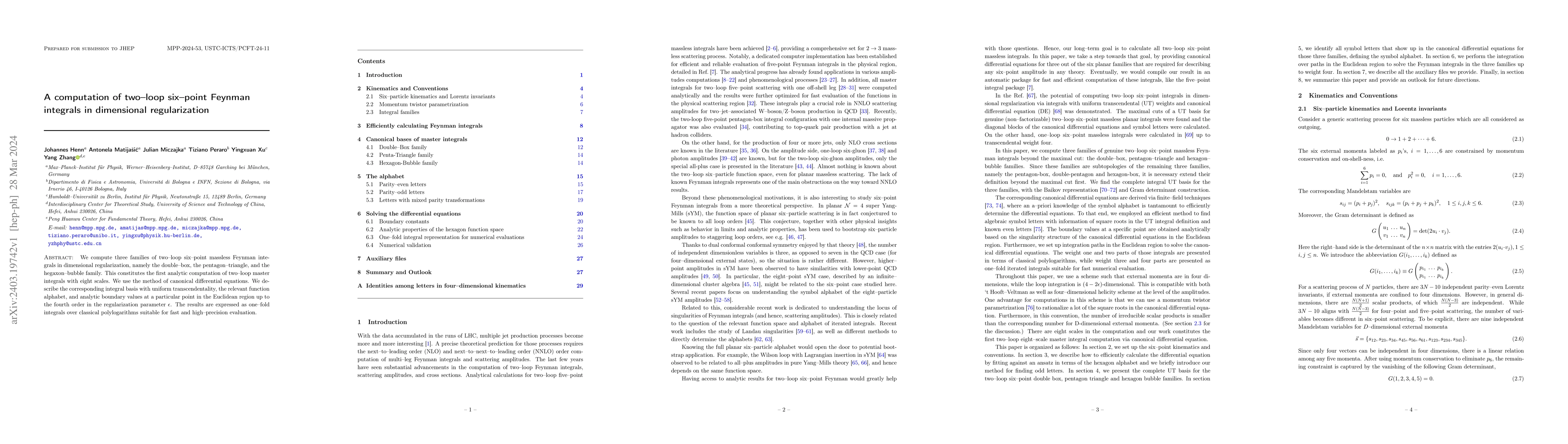 Thumbnail for A computation of two-loop six-point Feynman integrals in dimensional
  regularization
