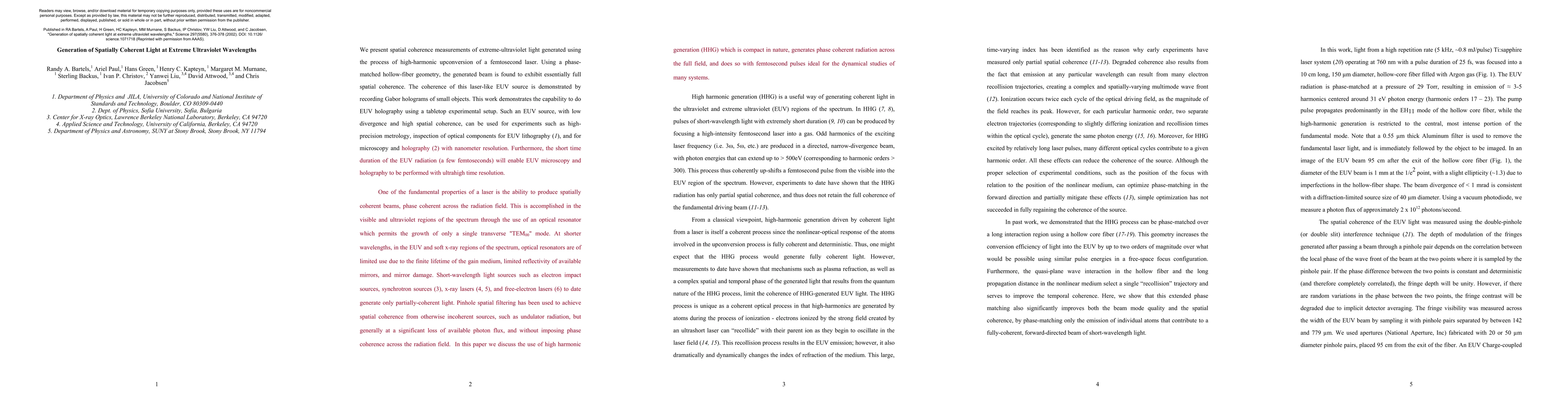Thumbnail for Generation of Spatially Coherent Light at Extreme Ultraviolet
  Wavelengths