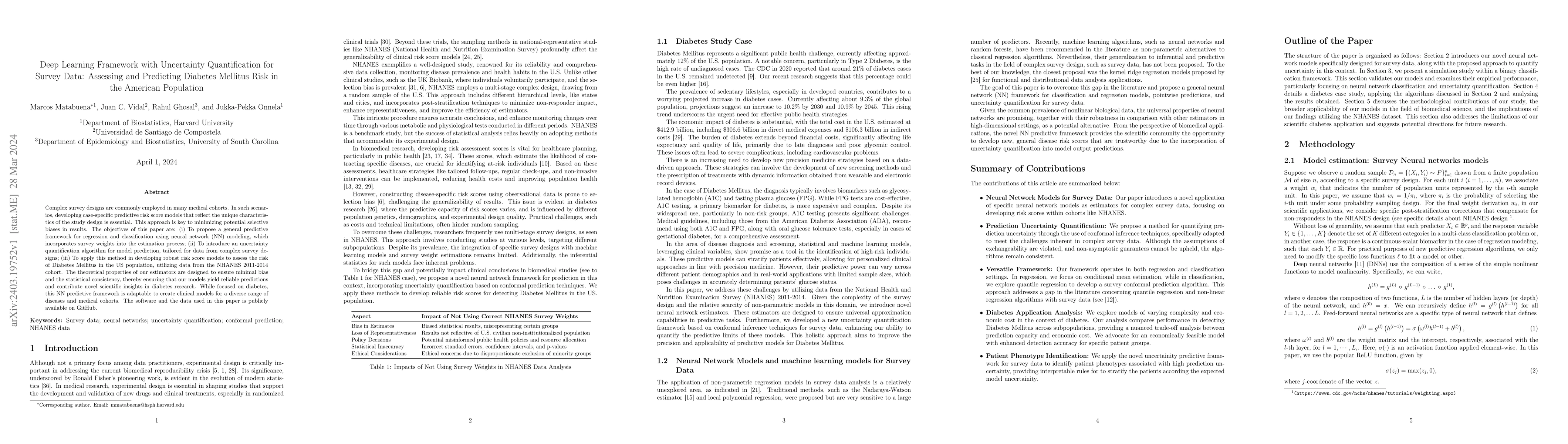 Thumbnail for Deep Learning Framework with Uncertainty Quantification for Survey Data:
  Assessing and Predicting Diabetes Mellitus Risk in the American Population