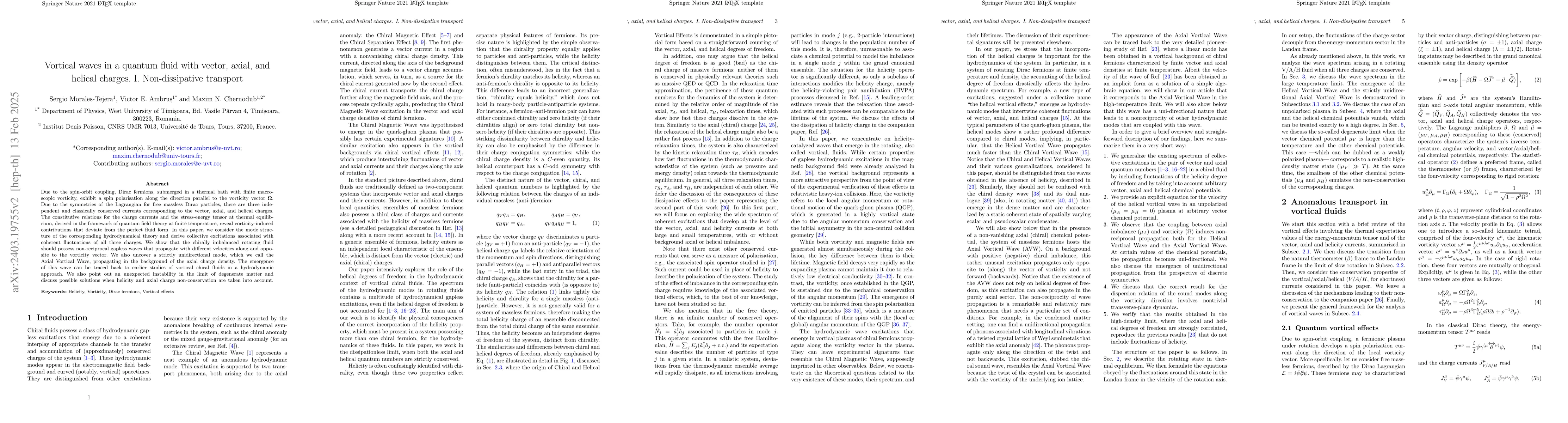 Thumbnail for Vortical waves in a quantum fluid with vector, axial and helical
  charges. I. Non-dissipative transport