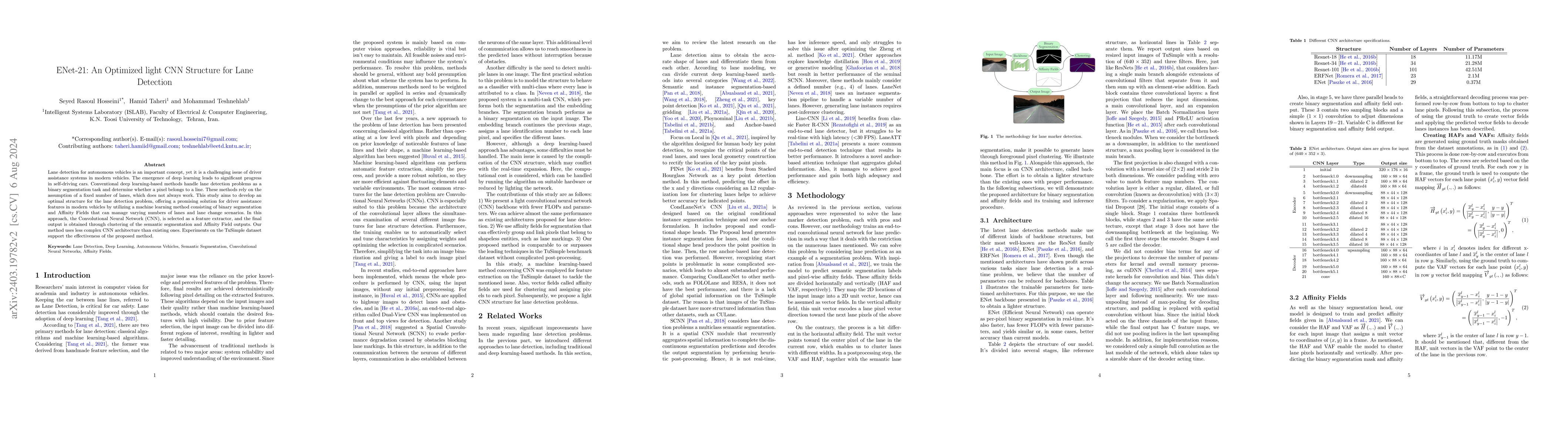 Thumbnail for ENet-21: An Optimized light CNN Structure for Lane Detection