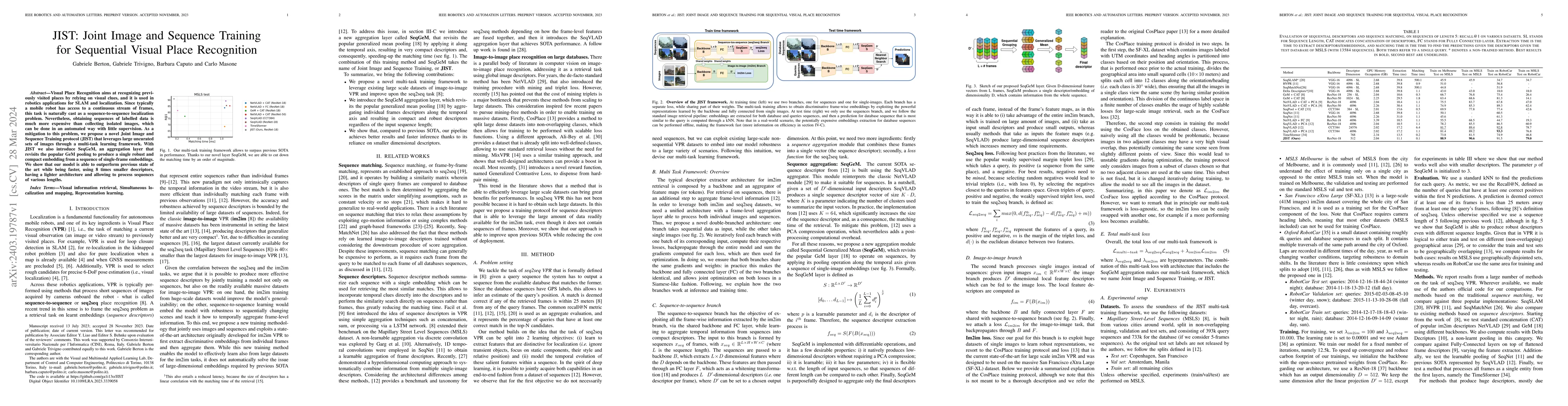 Thumbnail for JIST: Joint Image and Sequence Training for Sequential Visual Place
  Recognition