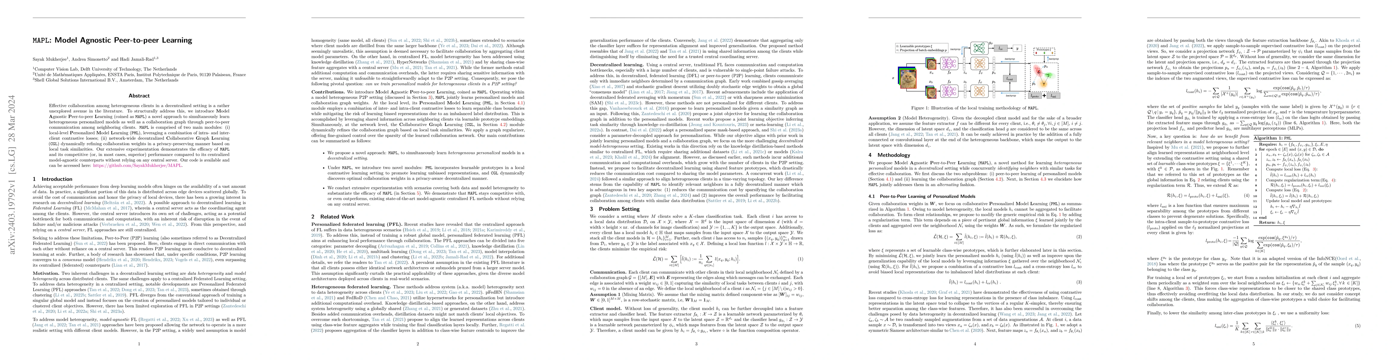 Thumbnail for MAPL: Model Agnostic Peer-to-peer Learning