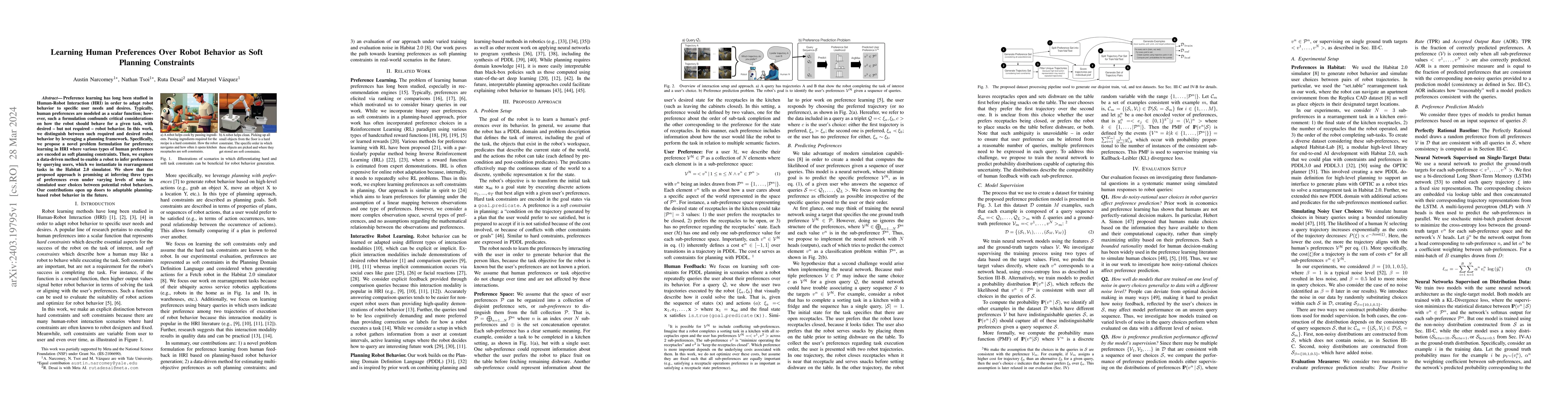 Thumbnail for Learning Human Preferences Over Robot Behavior as Soft Planning
  Constraints