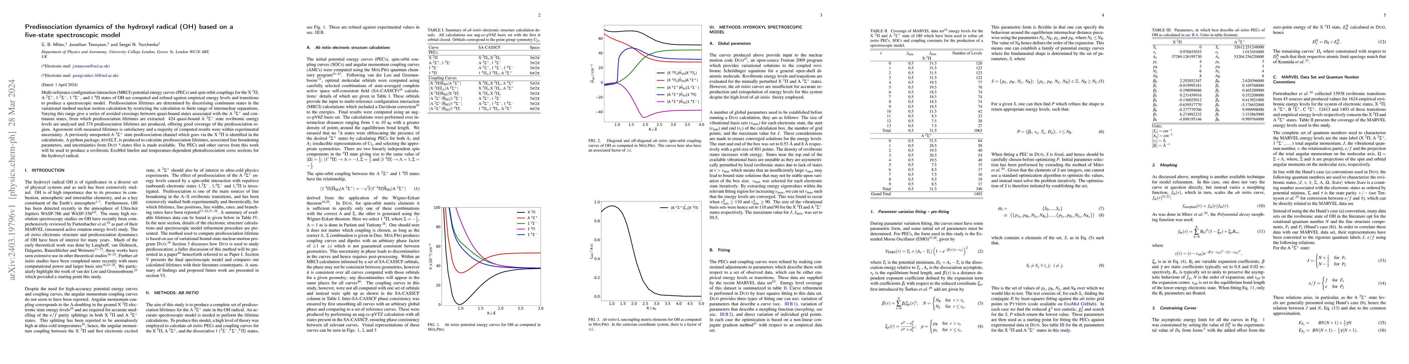 Thumbnail for Predissociation dynamics of the hydroxyl radical (OH) based on a
  five-state spectroscopic model