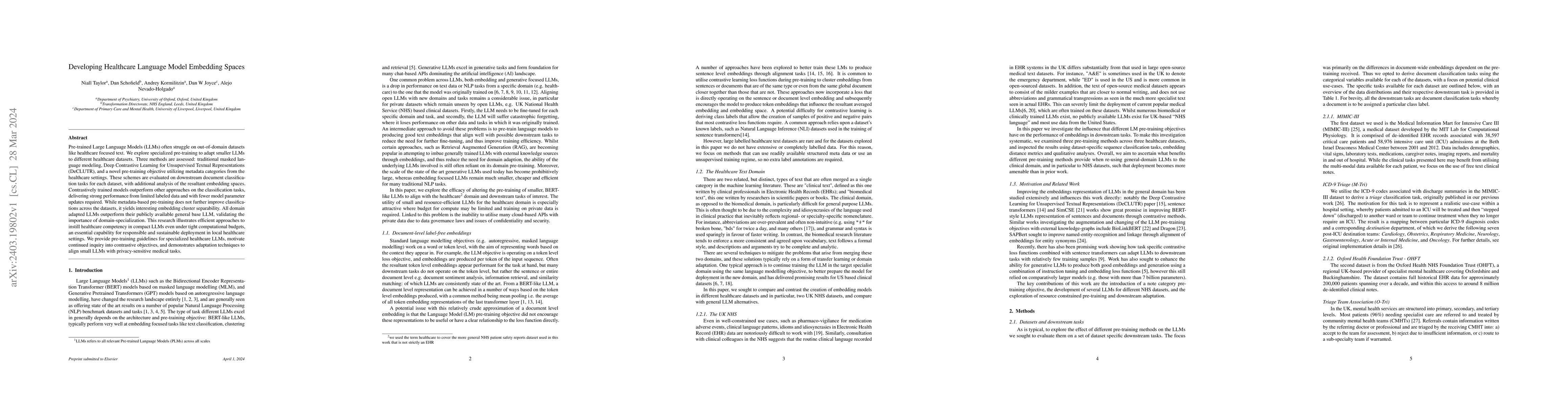 Thumbnail for Developing Healthcare Language Model Embedding Spaces