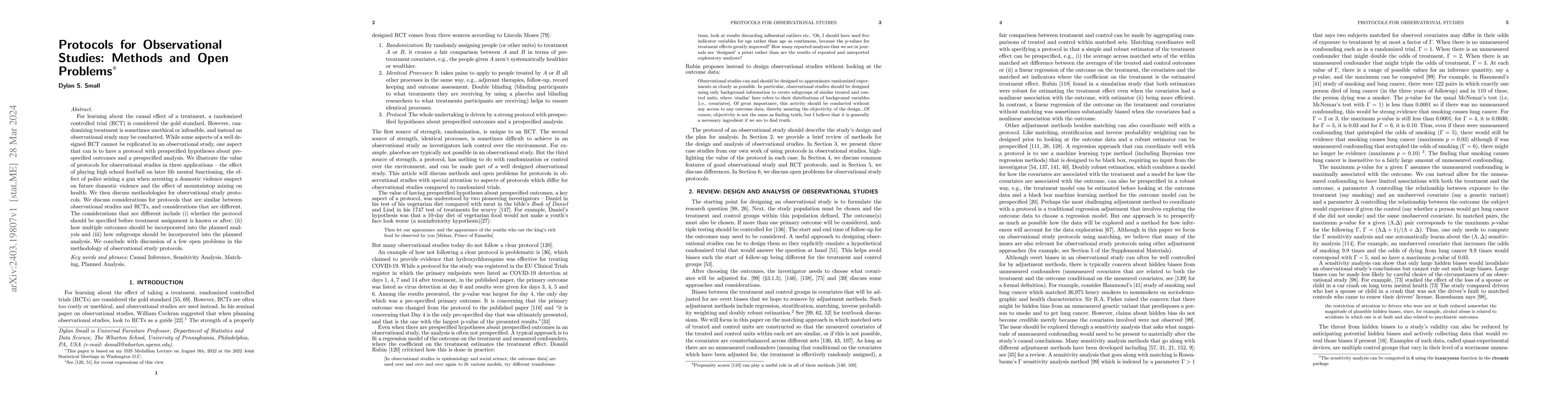 Thumbnail for Protocols for Observational Studies: Methods and Open Problems