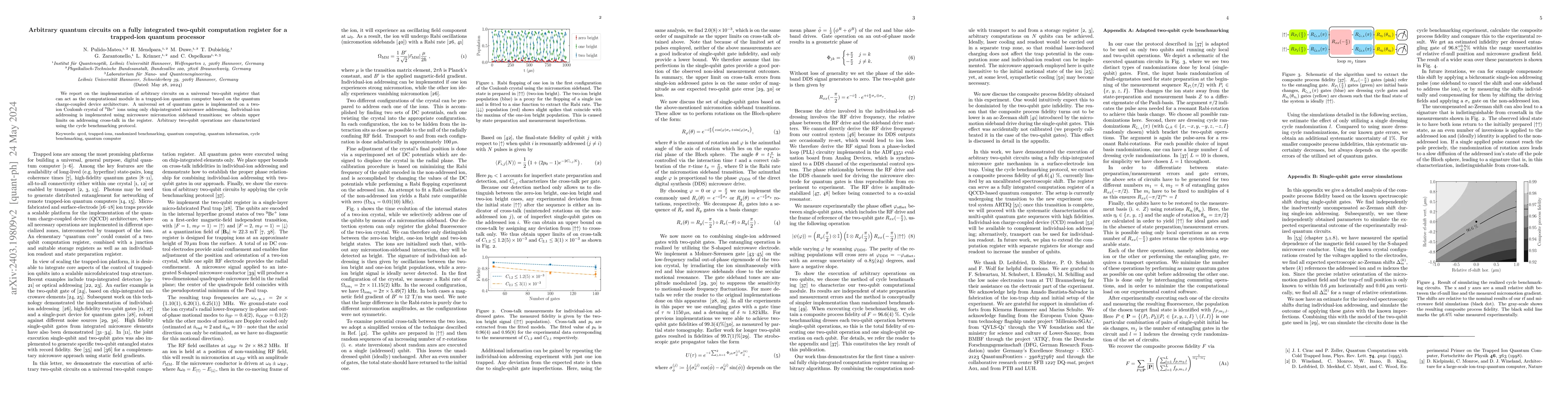 Thumbnail for Arbitrary quantum circuits on a fully integrated two-qubit computation
  register for a trapped-ion quantum processor