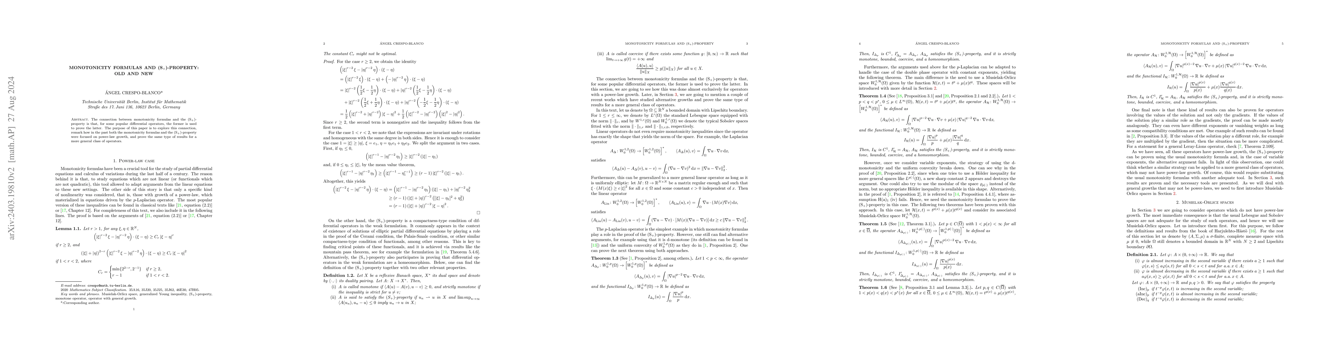 Thumbnail for Monotonicity formulas and (S$_+$)-property: old and new