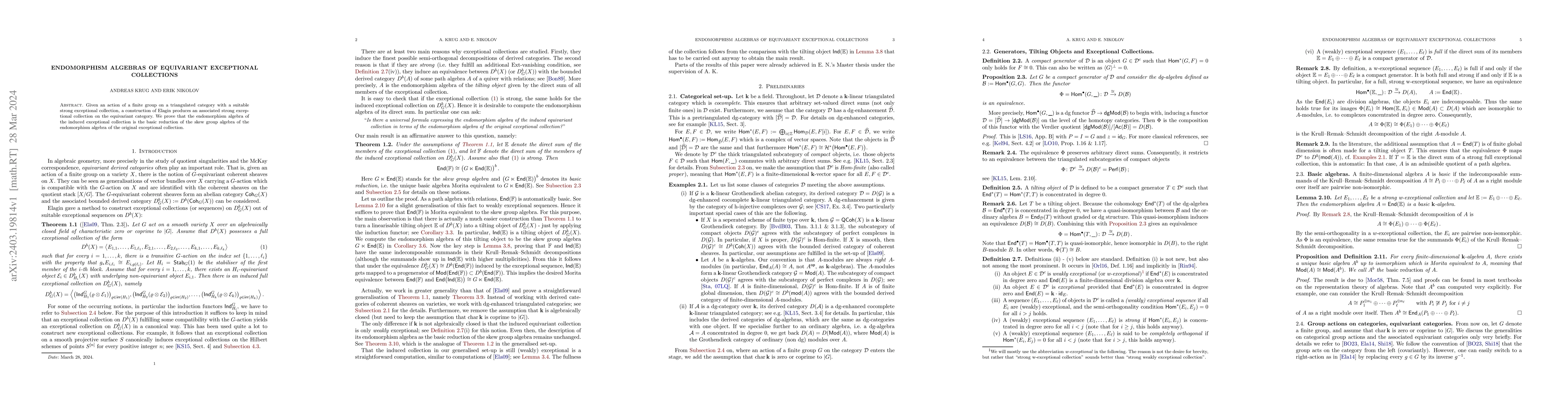 Thumbnail for Endomorphism Algebras of Equivariant Exceptional Collections