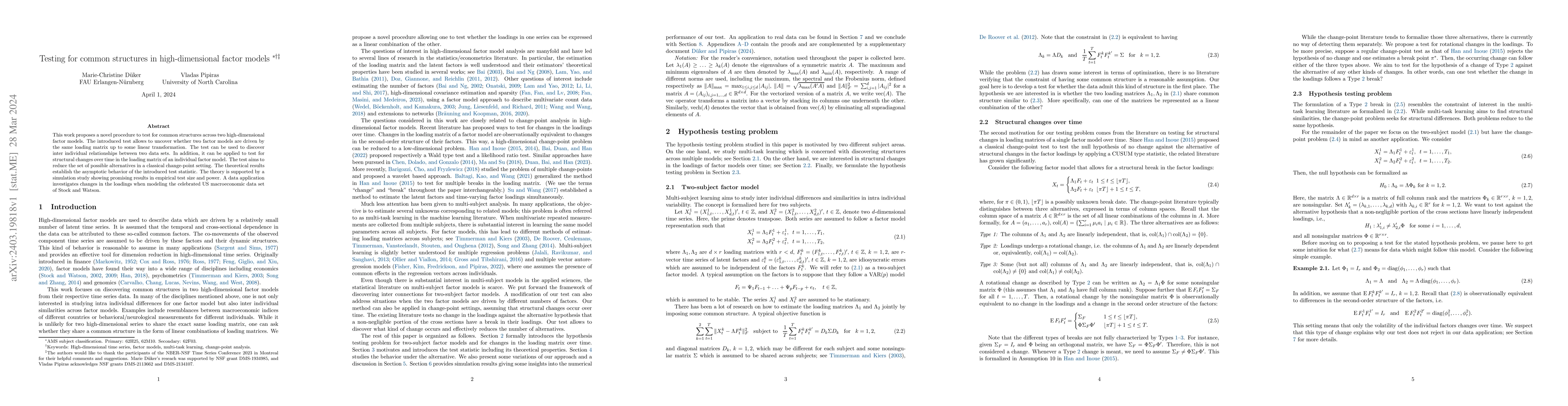 Thumbnail for Testing for common structures in high-dimensional factor models