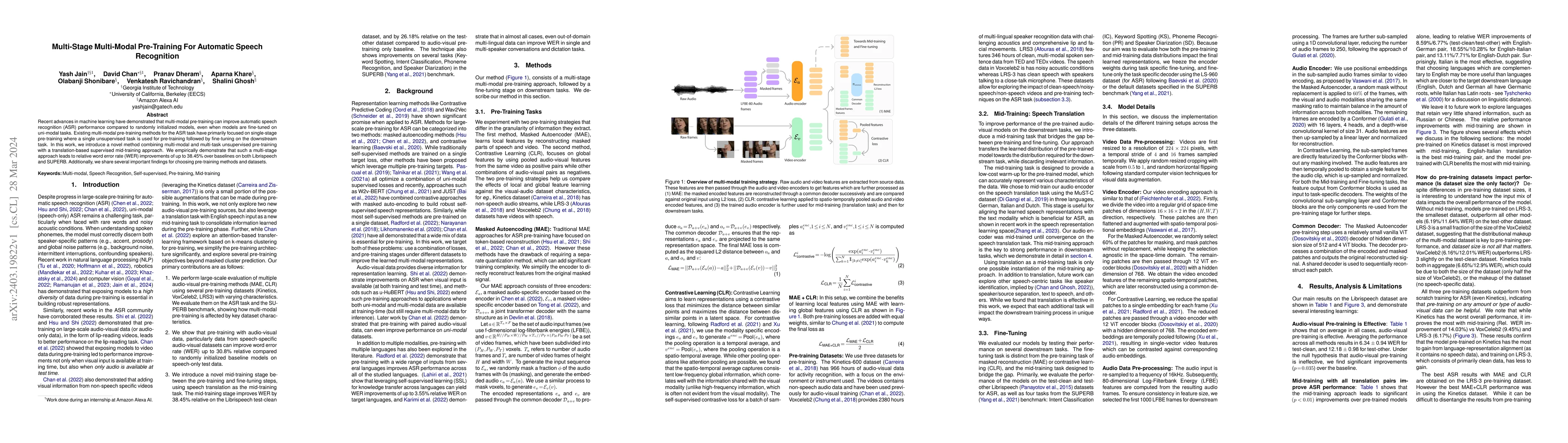Thumbnail for Multi-Stage Multi-Modal Pre-Training for Automatic Speech Recognition