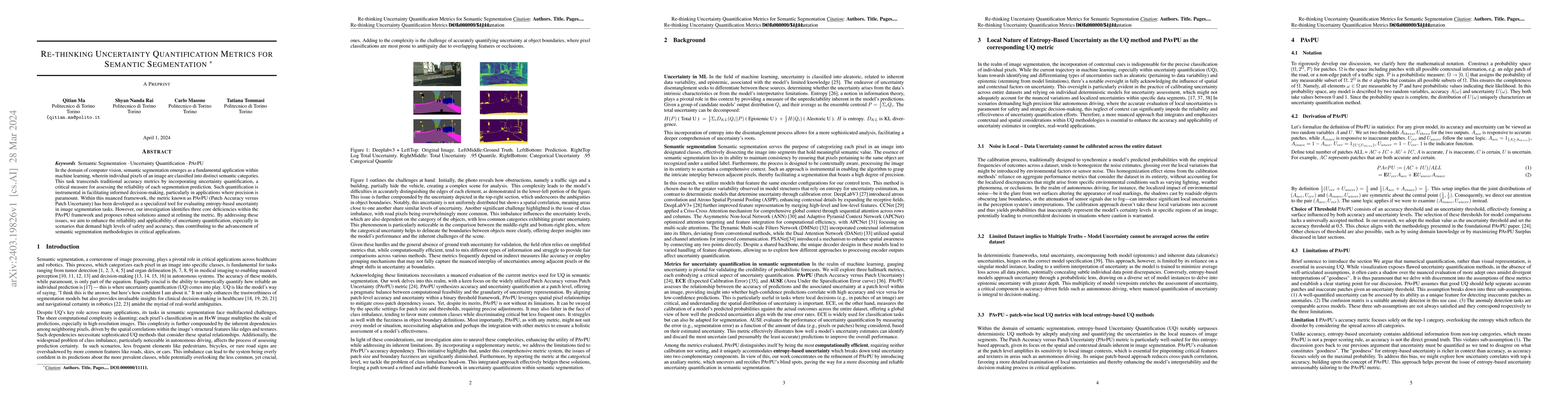 Thumbnail for Segmentation Re-thinking Uncertainty Estimation Metrics for Semantic
  Segmentation