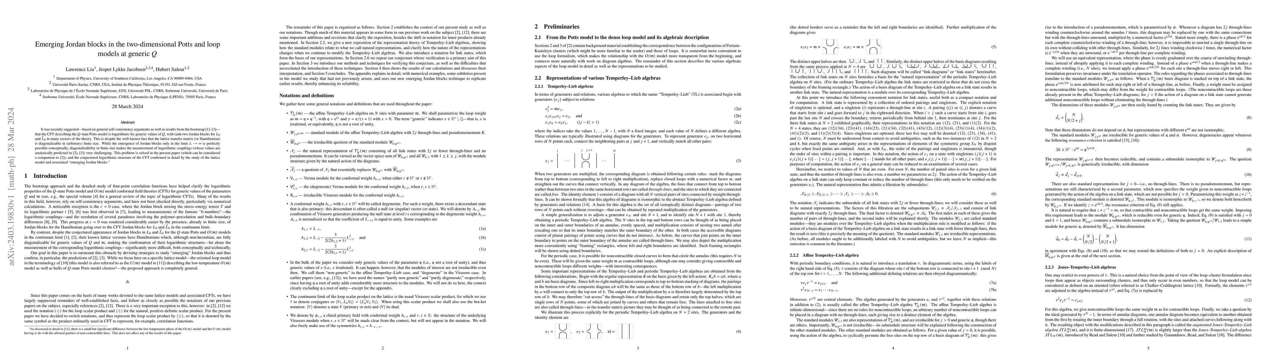 Thumbnail for Emerging Jordan blocks in the two-dimensional Potts and loop models at
  generic $Q$