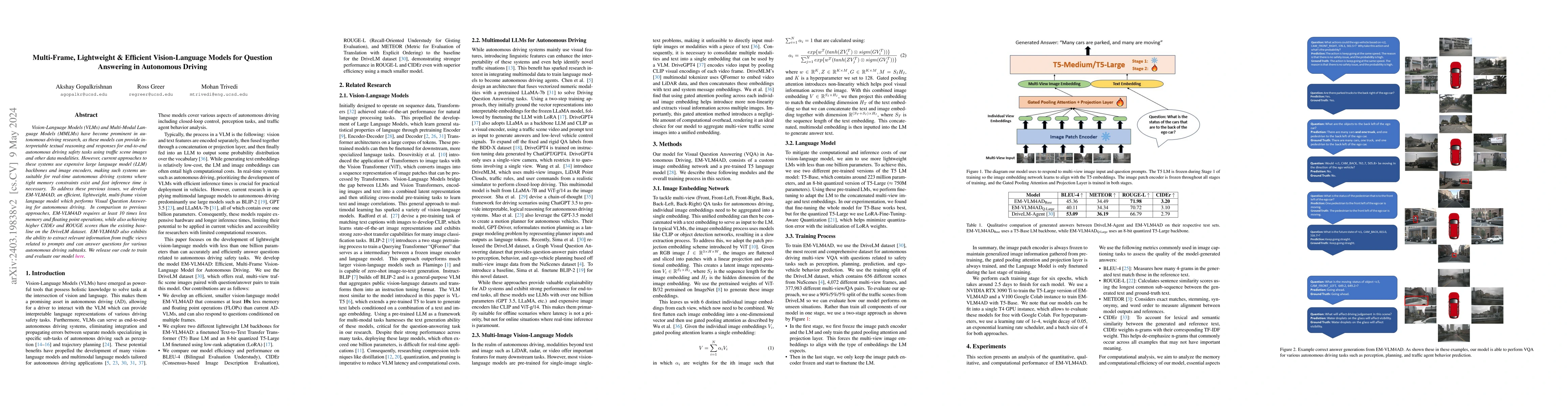 Thumbnail for Multi-Frame, Lightweight & Efficient Vision-Language Models for Question
  Answering in Autonomous Driving