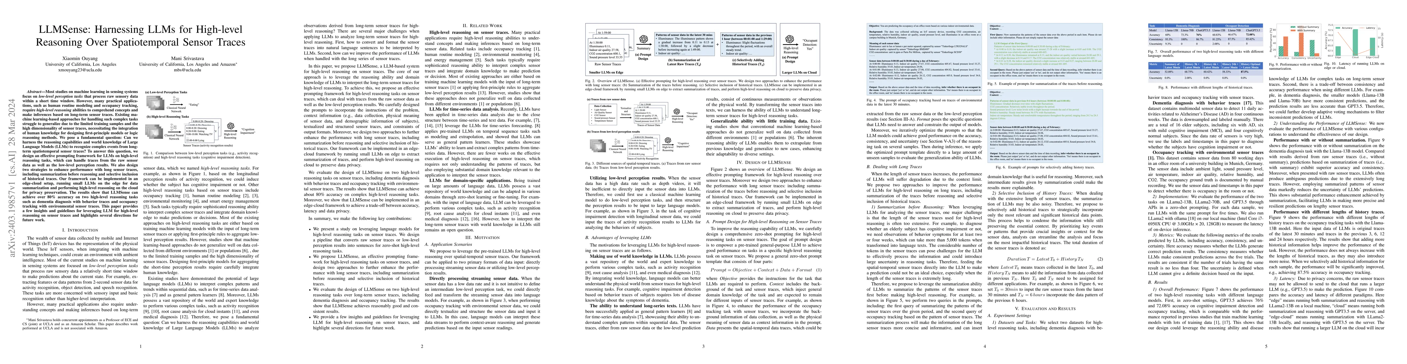 Thumbnail for LLMSense: Harnessing LLMs for High-level Reasoning Over Spatiotemporal
  Sensor Traces