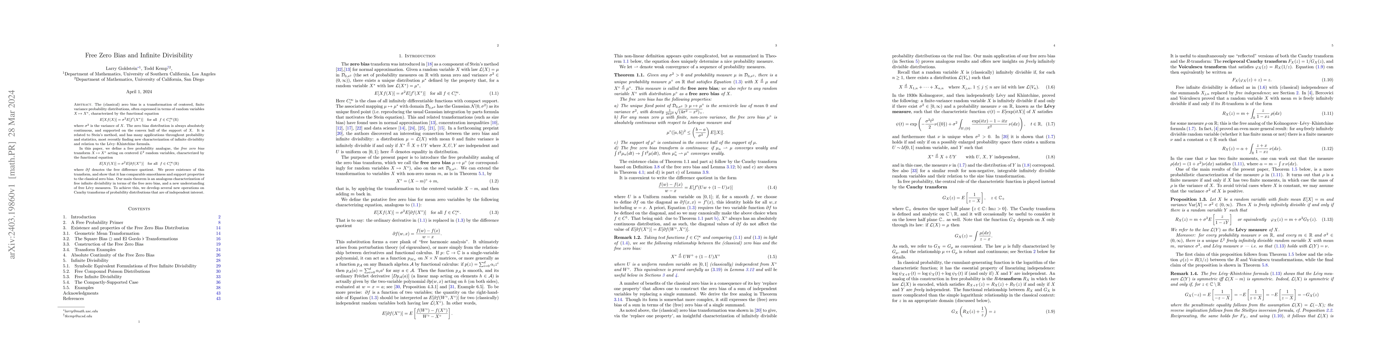 Thumbnail for Free Zero Bias and Infinite Divisibility