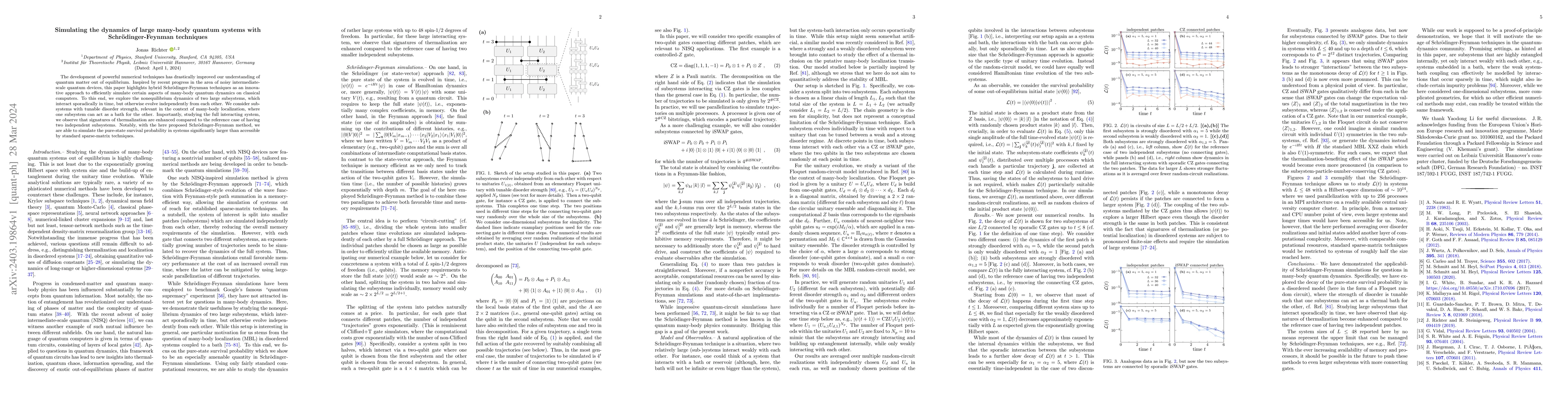 Thumbnail for Simulating the dynamics of large many-body quantum systems with
  Schr\"odinger-Feynman techniques