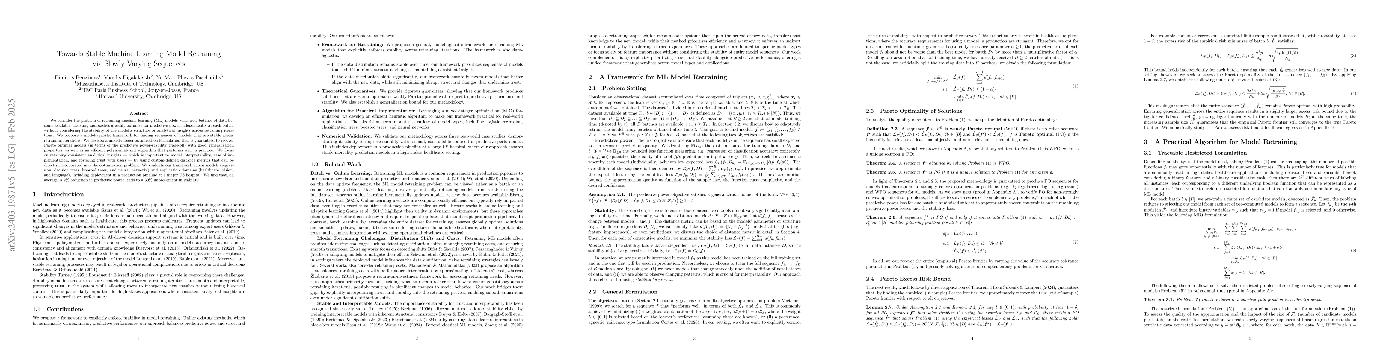 Thumbnail for Towards Stable Machine Learning Model Retraining via Slowly Varying
  Sequences