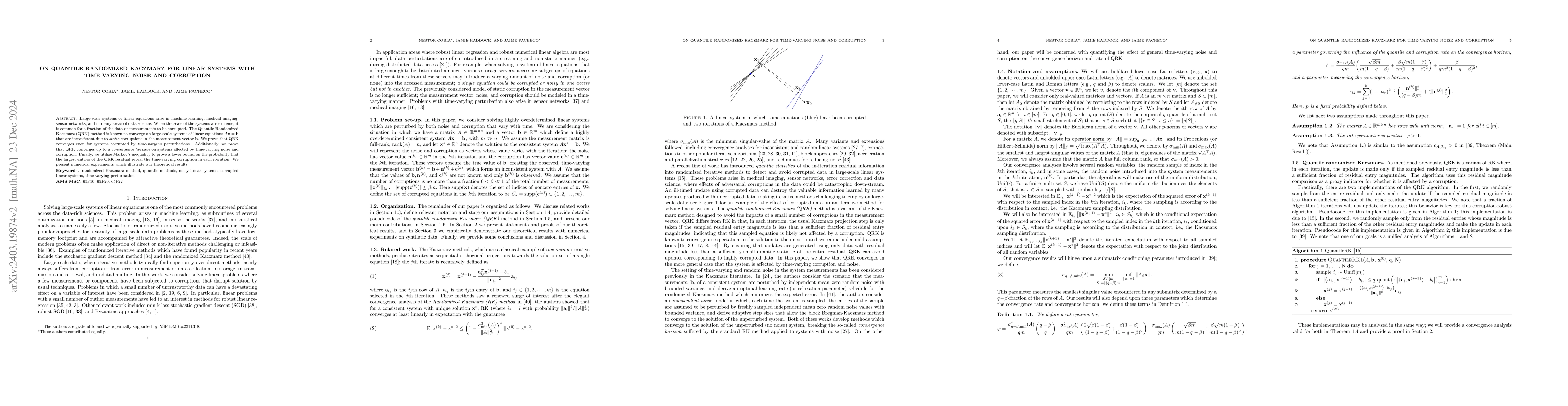 Thumbnail for On Quantile Randomized Kaczmarz for Linear Systems with Time-Varying
  Noise and Corruption