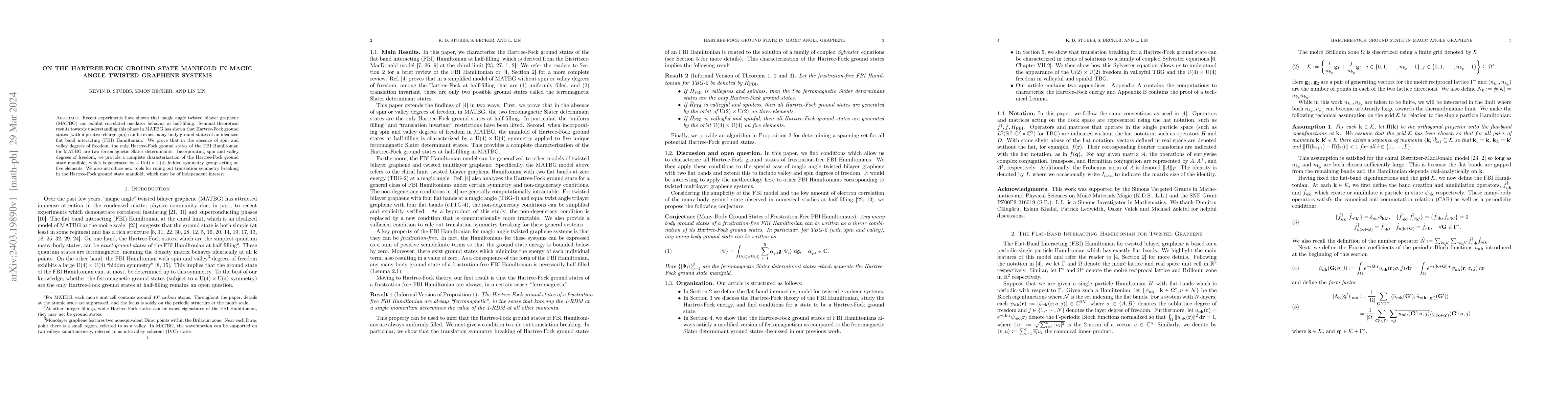 Thumbnail for On the Hartree-Fock Ground State Manifold in Magic Angle Twisted
  Graphene Systems