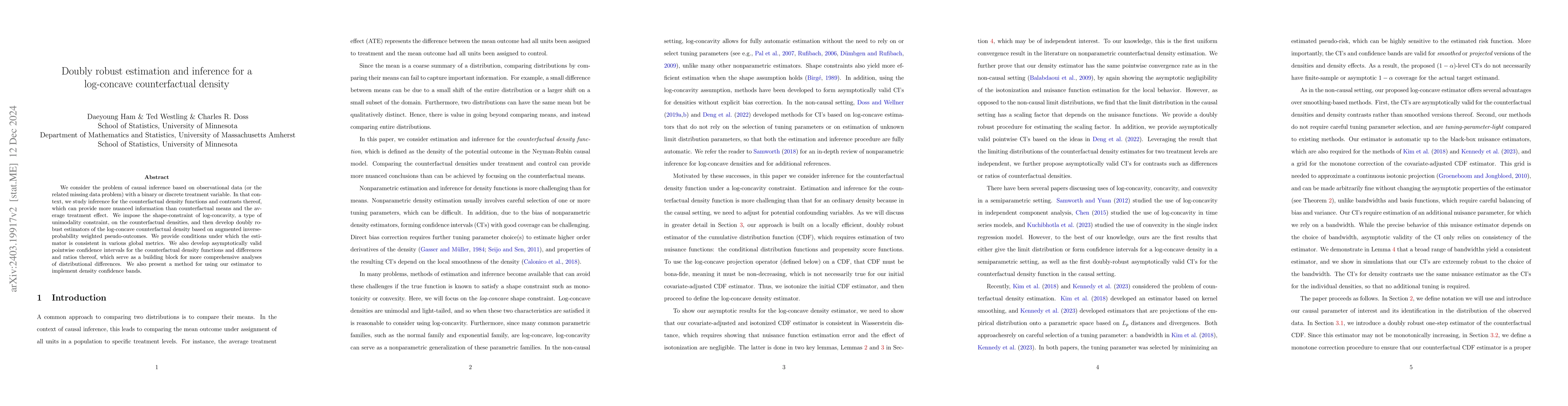 Thumbnail for Doubly robust estimation and inference for a log-concave counterfactual
  density