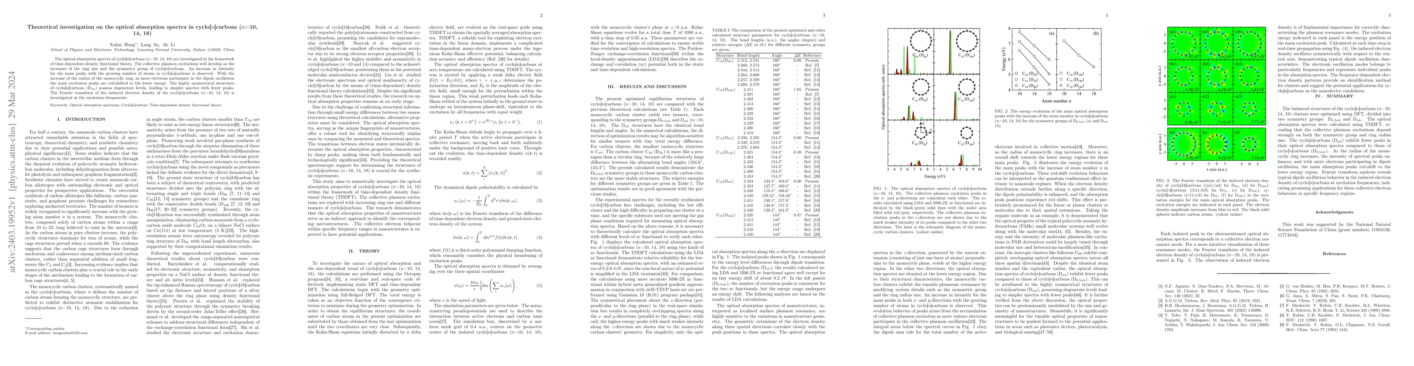 Thumbnail for Theoretical investigation on the optical absorption spectra in
  cyclo[n]carbons (n=10, 14, 18)