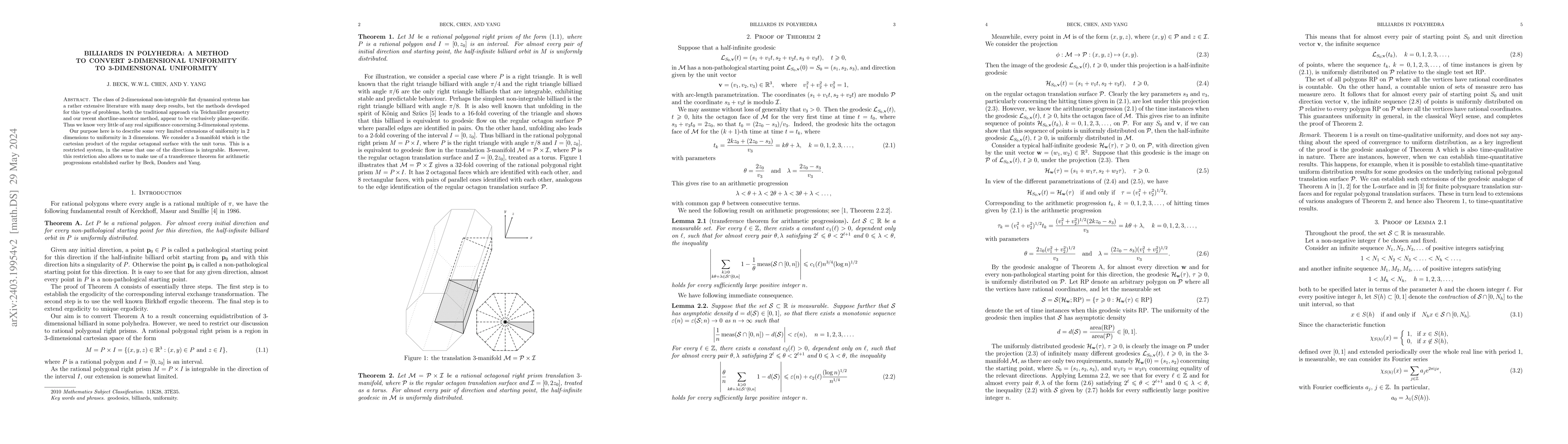 Thumbnail for Billiards in polyhedra: a method to convert 2-dimensional uniformity to
  3-dimensional uniformity