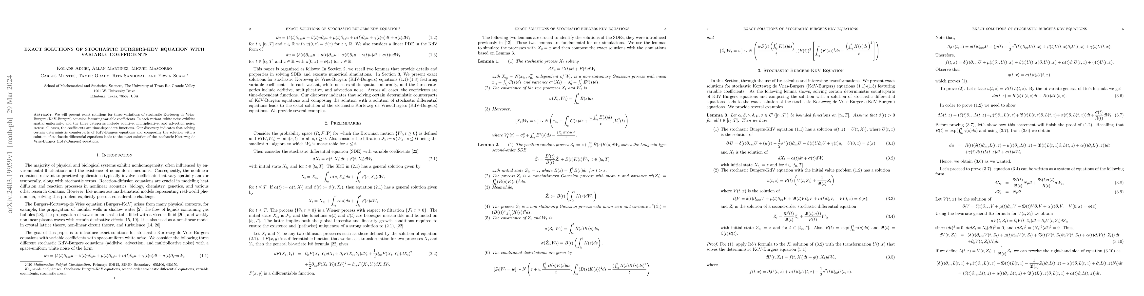 Thumbnail for Exact Solutions of Stochastic Burgers-KdV Equation with variable
  coefficients