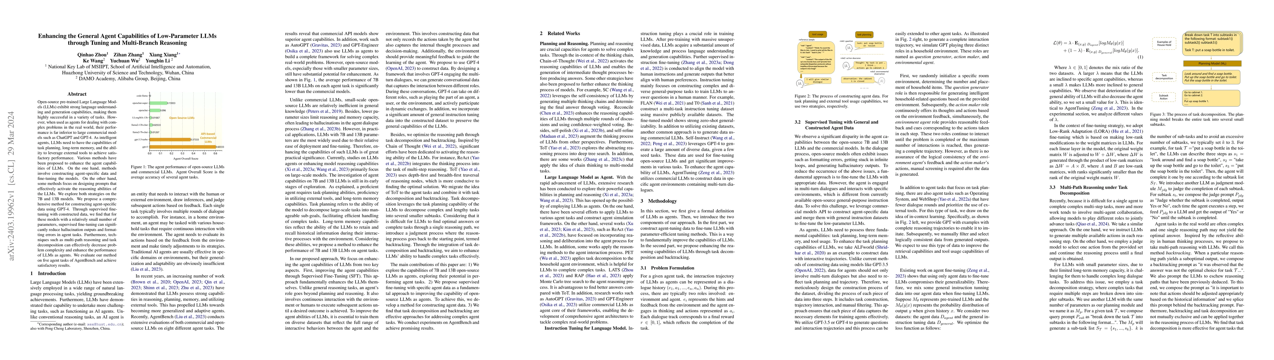 Thumbnail for Enhancing the General Agent Capabilities of Low-Parameter LLMs through
  Tuning and Multi-Branch Reasoning