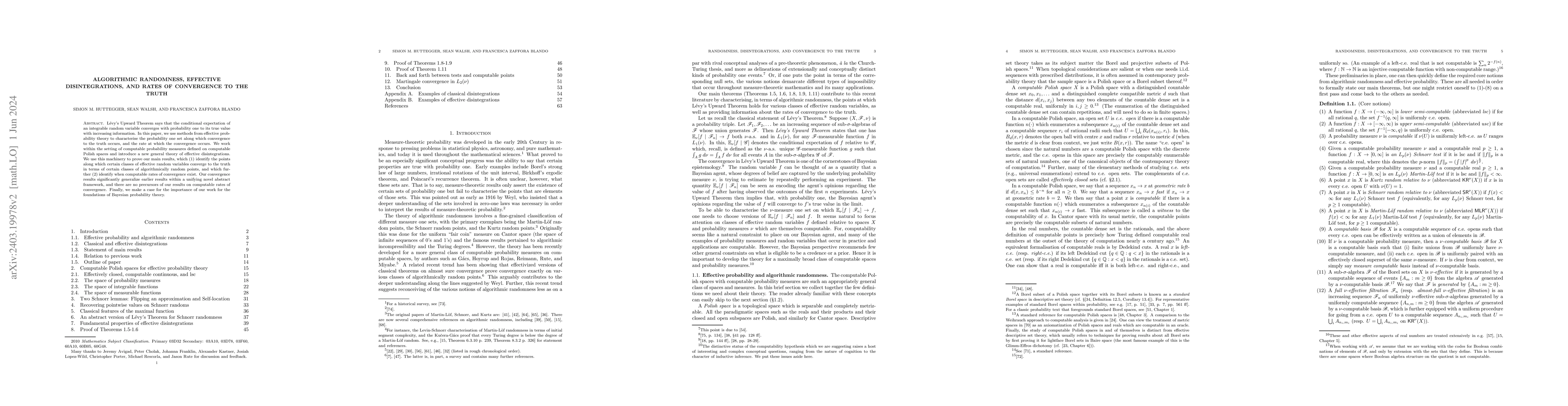 Thumbnail for Algorithmic Randomness, Effective Disintegrations, and Rates of
  Convergence to the Truth