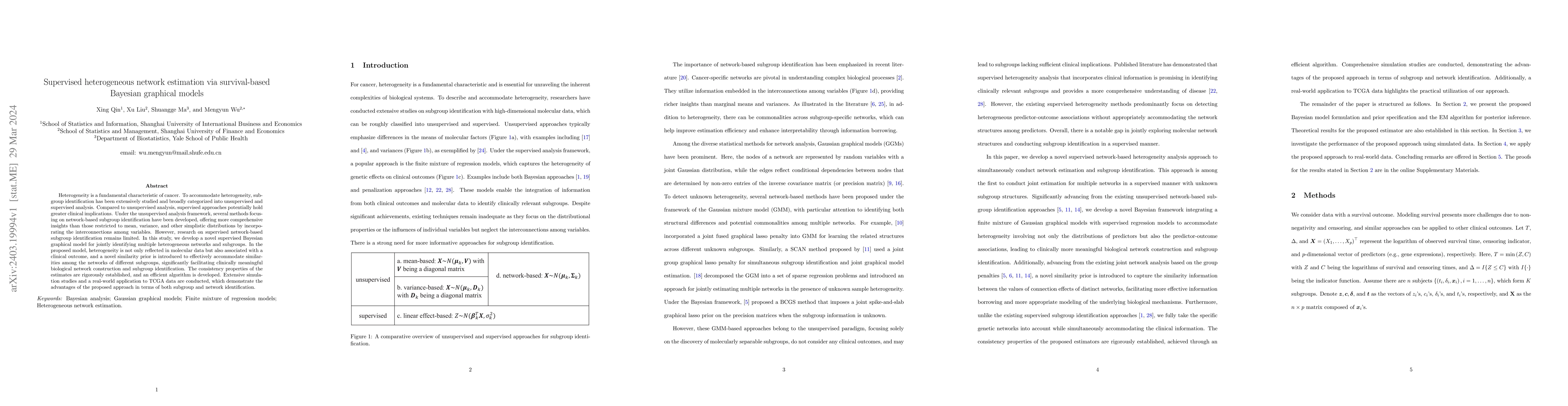 Thumbnail for Supervised Bayesian joint graphical model for simultaneous network
  estimation and subgroup identification