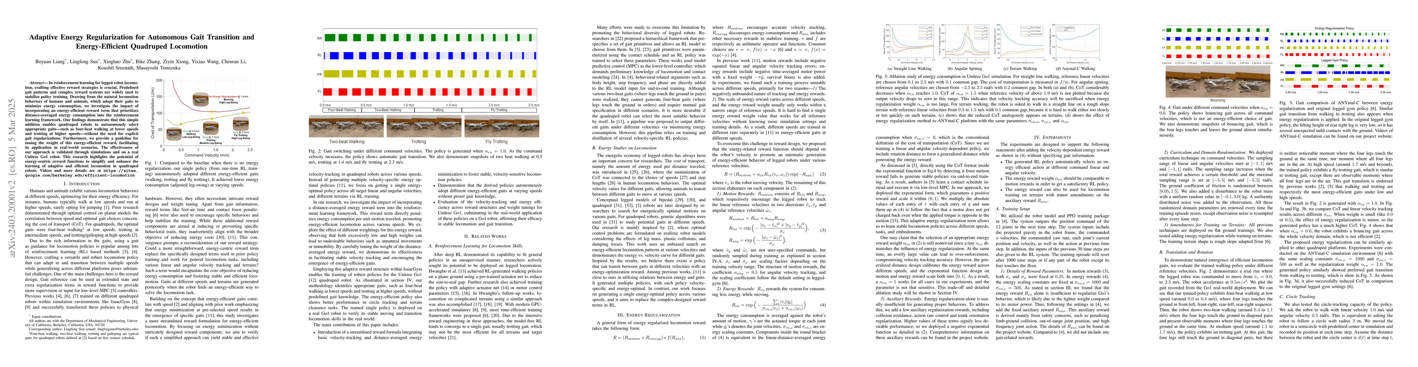 Thumbnail for Adaptive Energy Regularization for Autonomous Gait Transition and
  Energy-Efficient Quadruped Locomotion