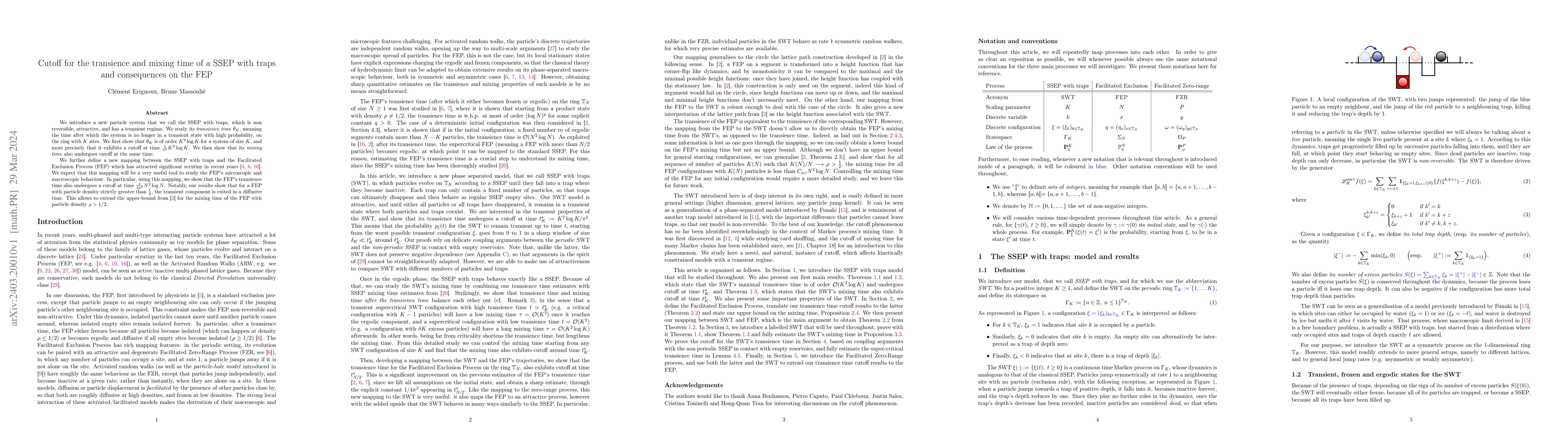 Thumbnail for Cutoff for the transience and mixing time of a SSEP with traps and
  consequences on the FEP